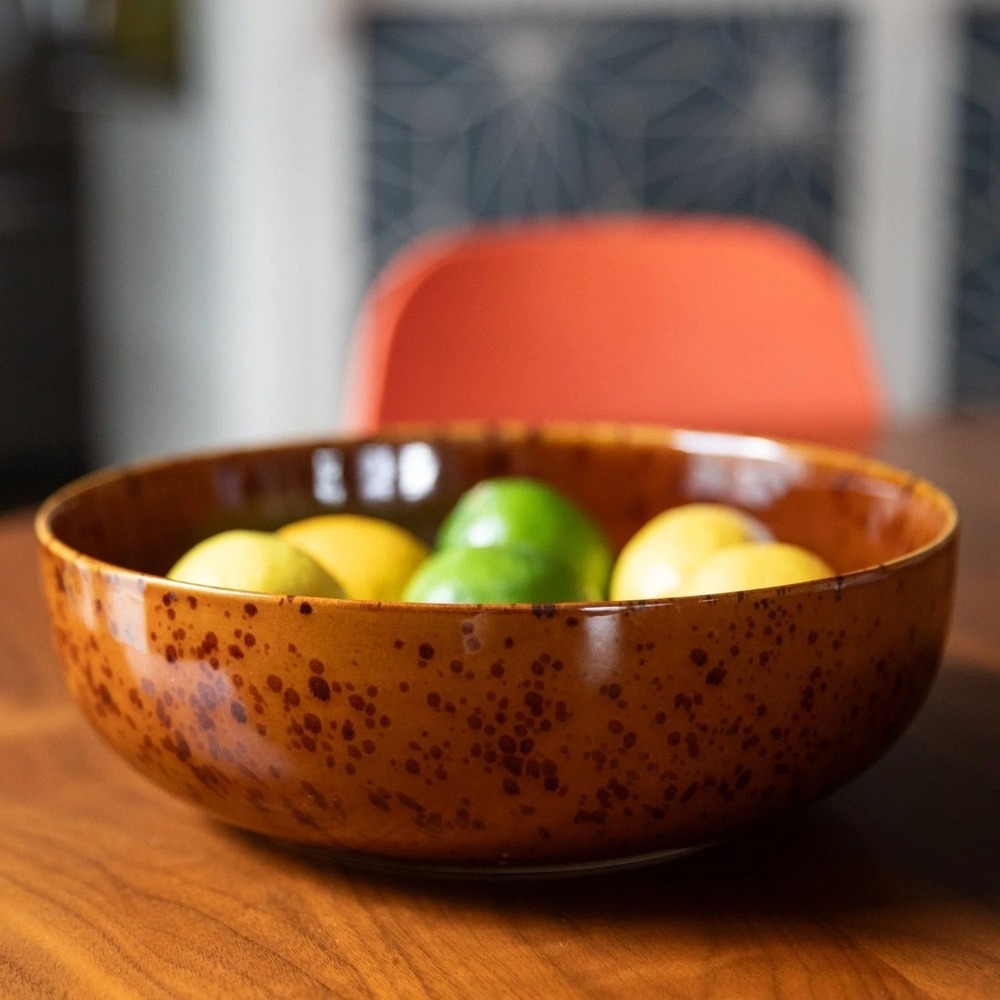 Pretti Cool Tortoiseshell Serving Bowl Ceramic Brown Amber 9.5in - Picture 6 of 7